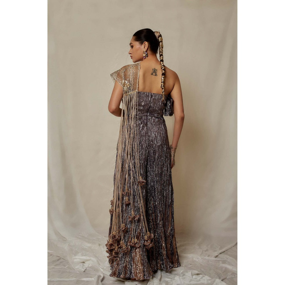 Etasha by Asha Jain Purple Metallic Crochet Jumpsuit with Jacket (Set of 2)