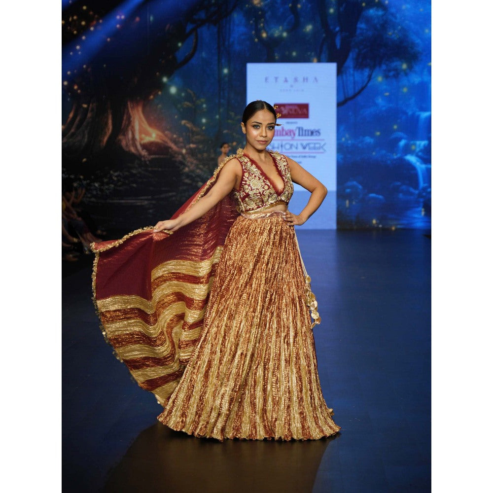 Etasha by Asha Jain Maroon Classic Lehengas with Blouse and Dupatta (Set of 3)