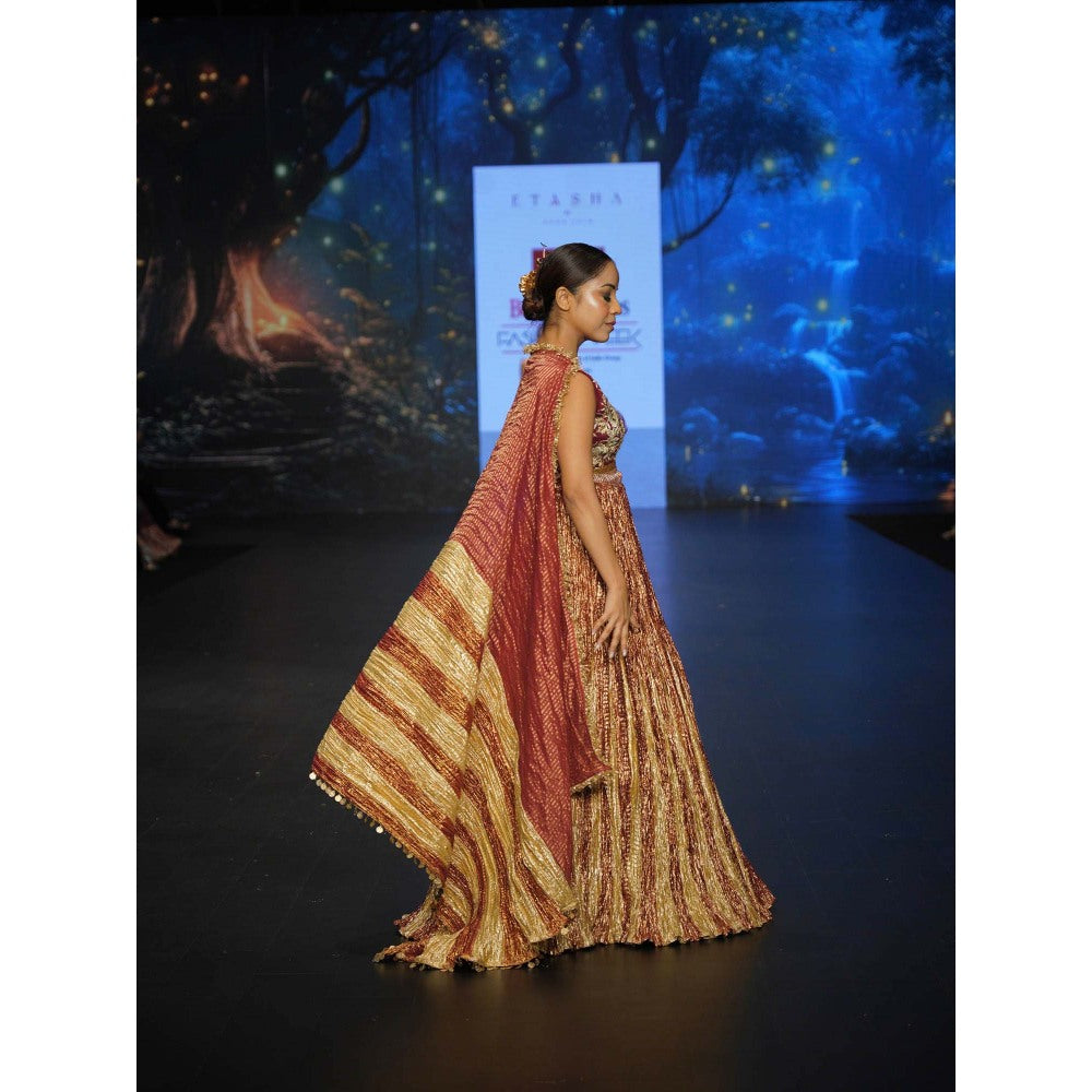 Etasha by Asha Jain Maroon Classic Lehengas with Blouse and Dupatta (Set of 3)