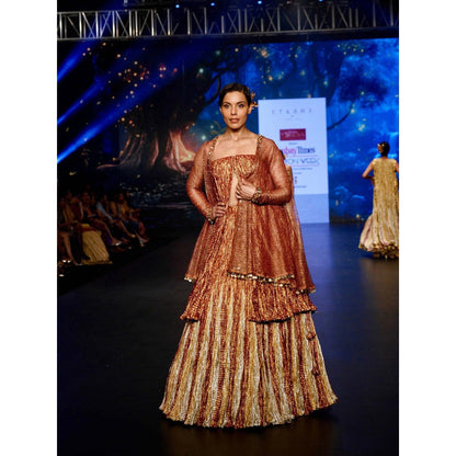 Etasha by Asha Jain Rust Lehenga with Kurta and Jacket (Set of 3)