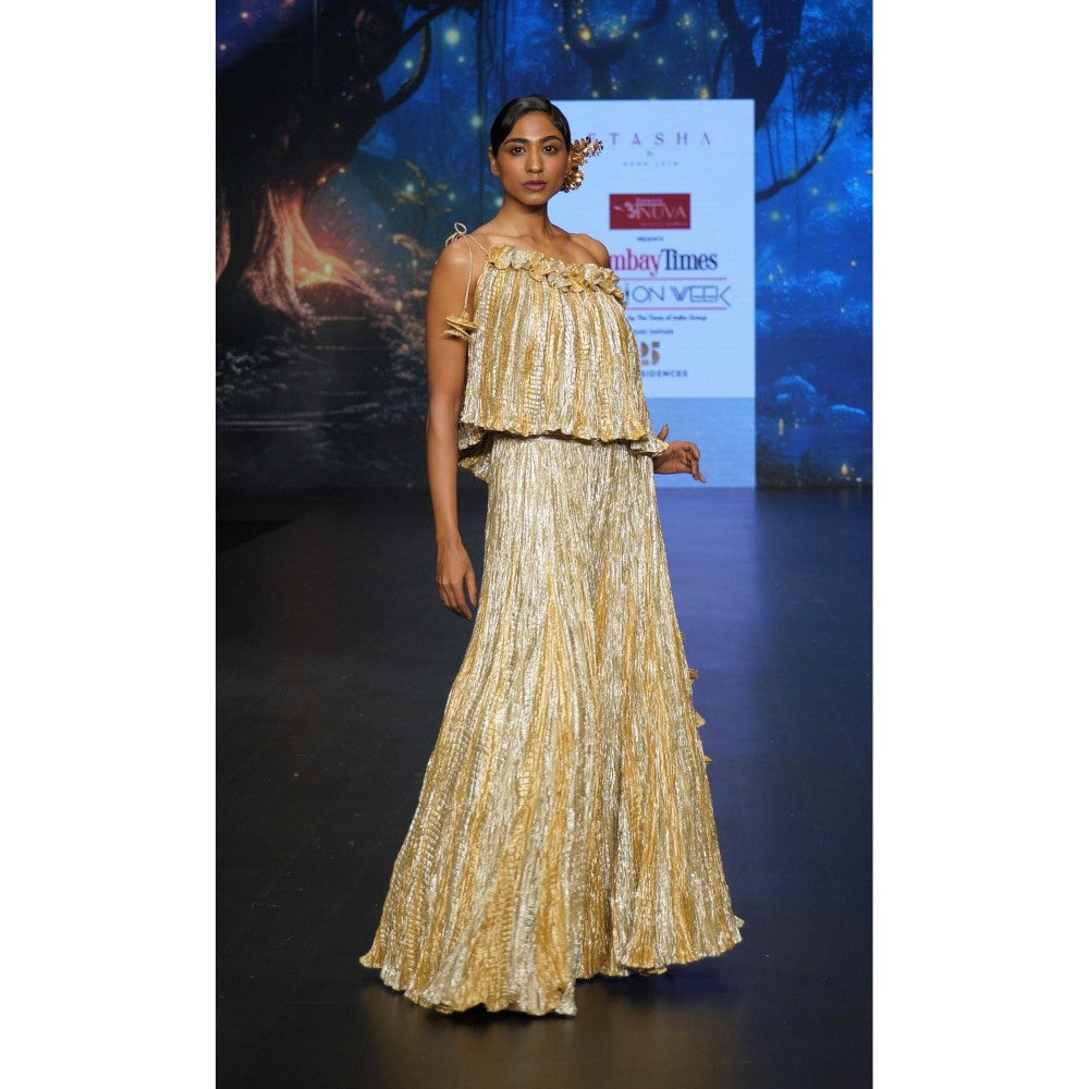 Etasha by Asha Jain Gold Top with Palazzo (Set of 2)