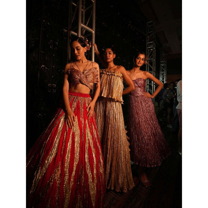 Etasha by Asha Jain Red Metallic Lehenga with Blouse (Set of 2)