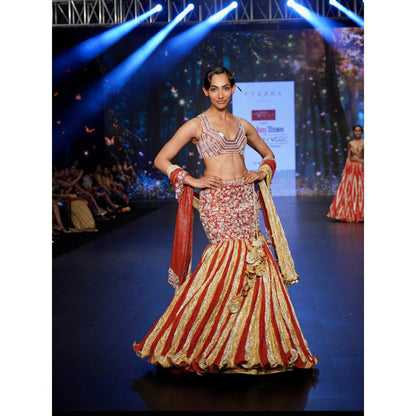 Etasha by Asha Jain Rust Classic Lehenga with Blouse and Dupatta (Set of 3)