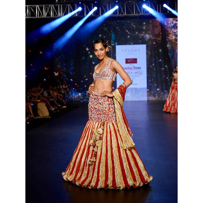 Etasha by Asha Jain Rust Classic Lehenga with Blouse and Dupatta (Set of 3)