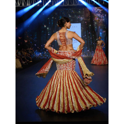 Etasha by Asha Jain Rust Classic Lehenga with Blouse and Dupatta (Set of 3)