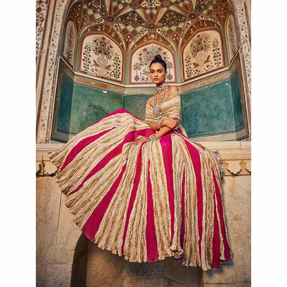 Etasha by Asha Jain Pink Textured Lehenga with Blouse (Set of 2)
