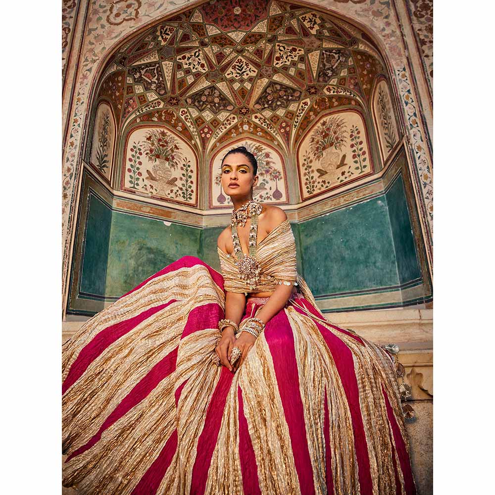 Etasha by Asha Jain Pink Textured Lehenga with Blouse (Set of 2)