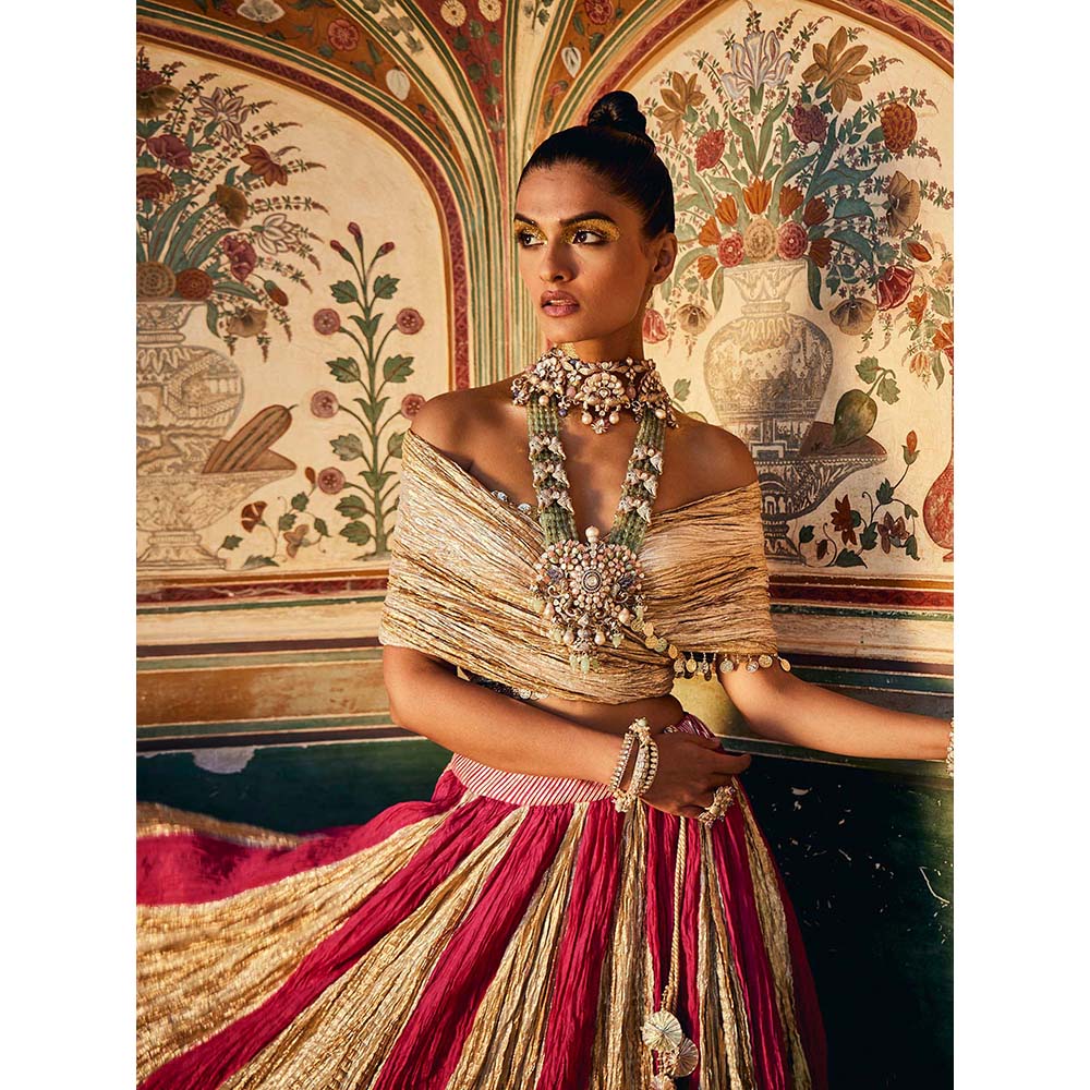 Etasha by Asha Jain Pink Textured Lehenga with Blouse (Set of 2)