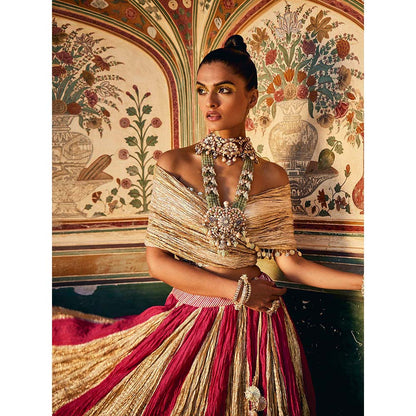 Etasha by Asha Jain Pink Textured Lehenga with Blouse (Set of 2)