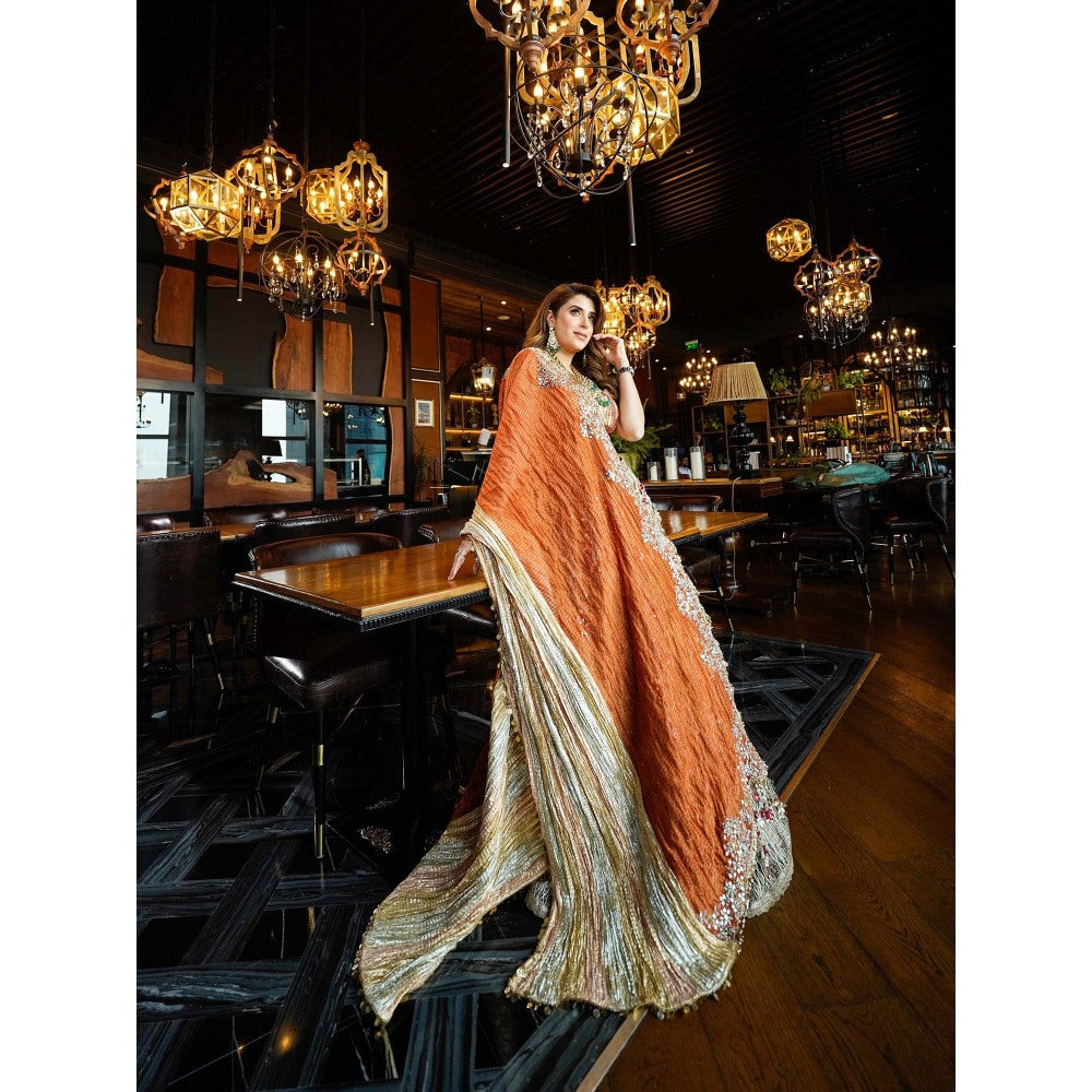 Etasha by Asha Jain Orange Classic Lehenga with Bustier and Dupatta (Set of 3)