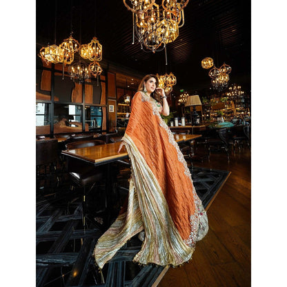 Etasha by Asha Jain Orange Classic Lehenga with Bustier and Dupatta (Set of 3)