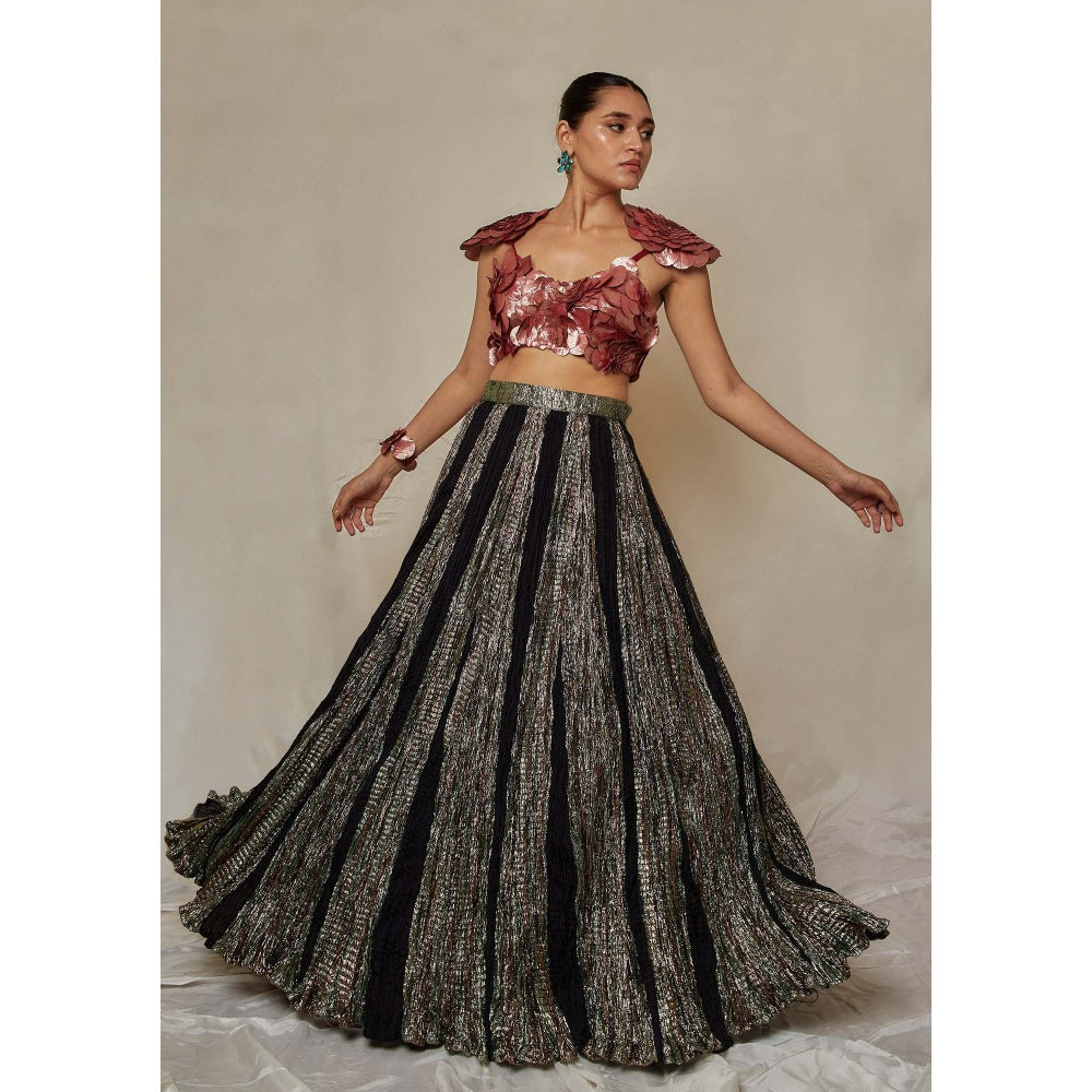 Etasha by Asha Jain Black Metallic Classic Lehenga with Blouse (Set of 2)