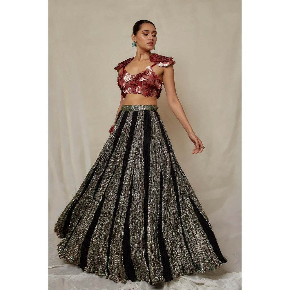 Etasha by Asha Jain Black Metallic Classic Lehenga with Blouse (Set of 2)