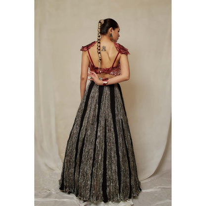 Etasha by Asha Jain Black Metallic Classic Lehenga with Blouse (Set of 2)