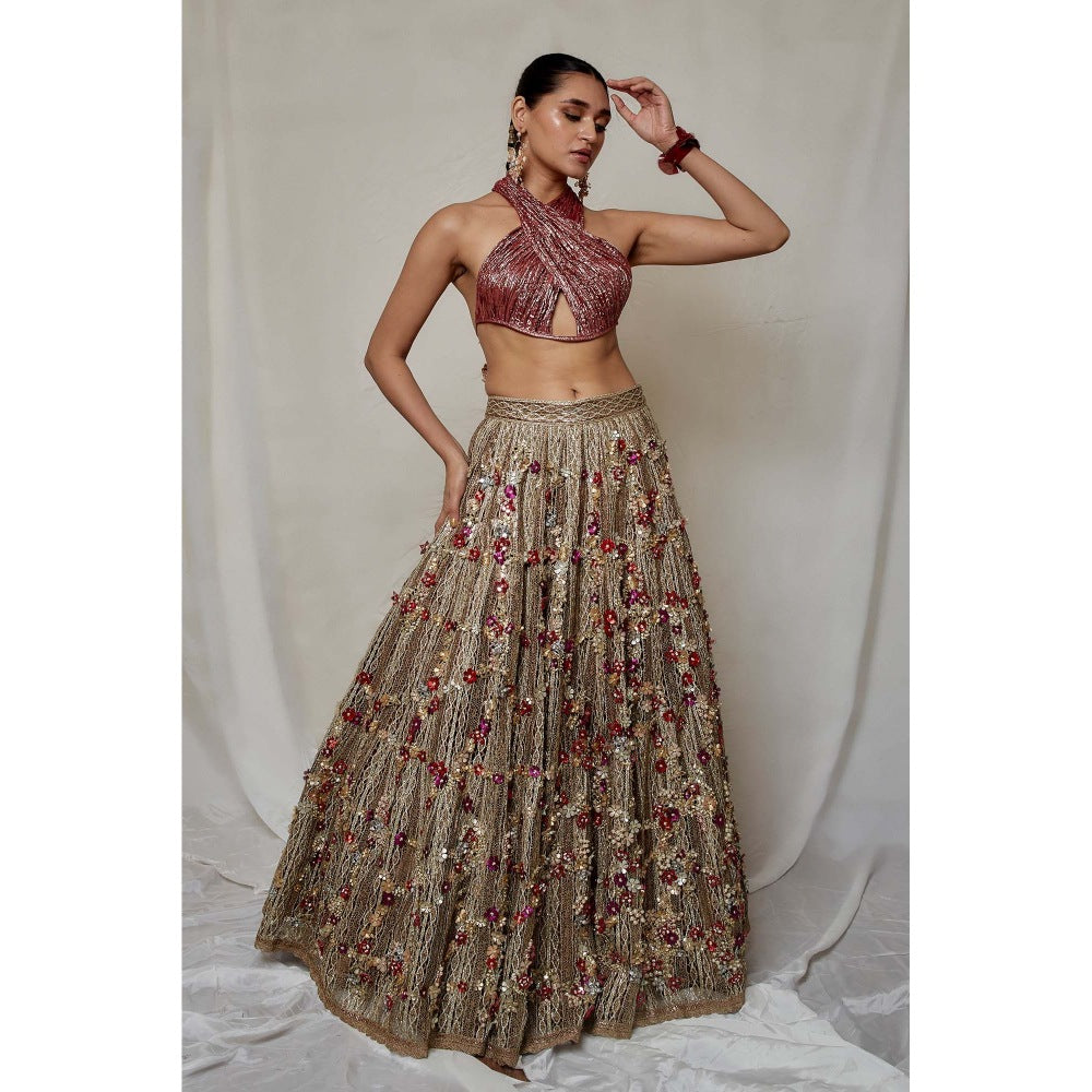 Etasha by Asha Jain Mauve Embellished Lehenga with Blouse (Set of 2)
