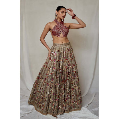 Etasha by Asha Jain Mauve Embellished Lehenga with Blouse (Set of 2)