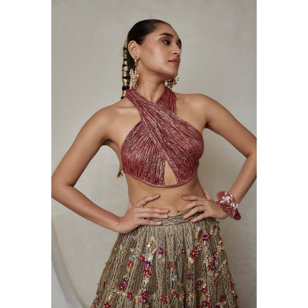 Etasha by Asha Jain Mauve Embellished Lehenga with Blouse (Set of 2)