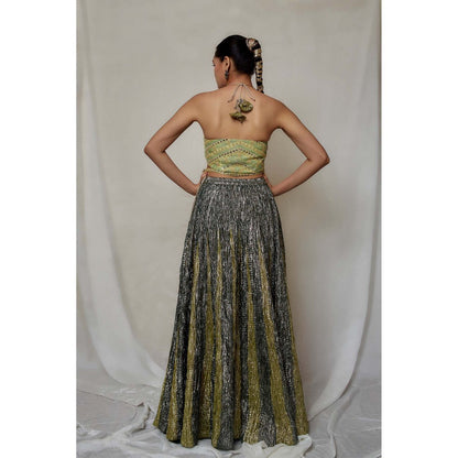 Etasha by Asha Jain Green Mirror , Dori Blouse with Dupatta and Palazzo (Set of 3)