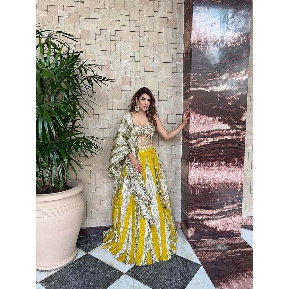 Etasha by Asha Jain Lime Yellow Lehenga with Blouse and Dupatta (Set of 3)