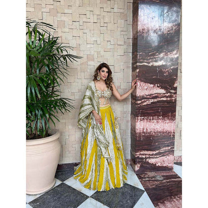 Etasha by Asha Jain Lime Yellow Lehenga with Blouse and Dupatta (Set of 3)