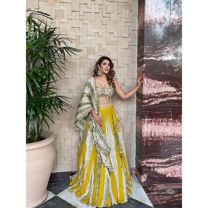 Etasha by Asha Jain Lime Yellow Lehenga with Blouse and Dupatta (Set of 3)