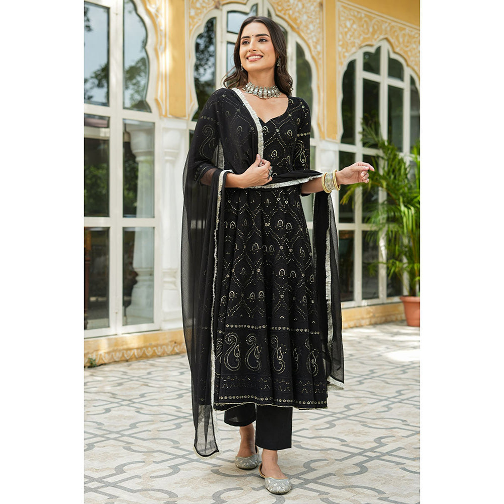 Everbloom Jannat Black Chikankari Anarkali Suit With Dupatta (Set of 3)