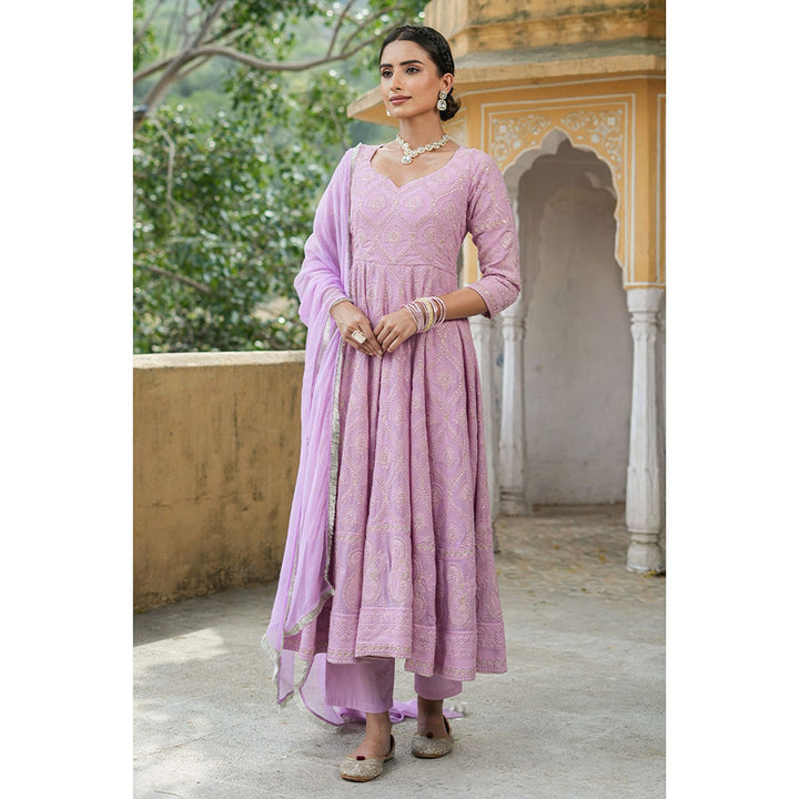 Everbloom Asmee Lavender Chikankari Anarkali Suit With Dupatta (Set of 3)