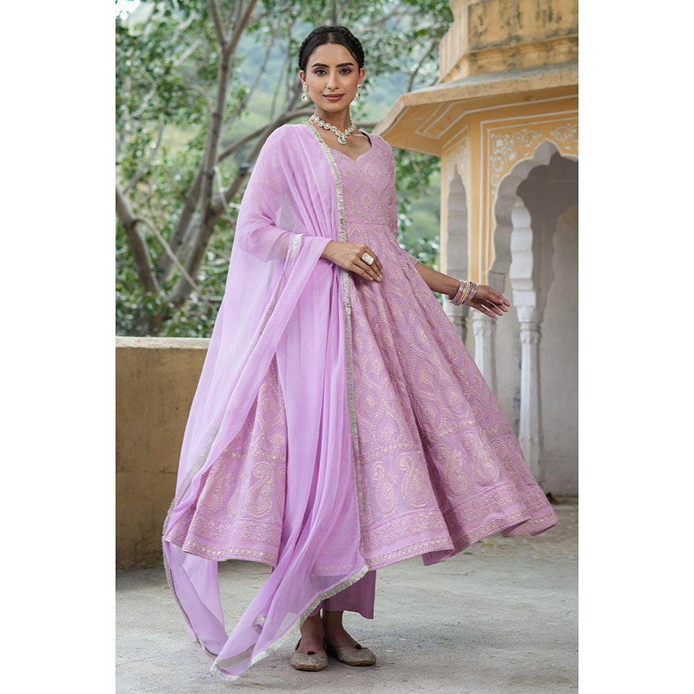 Everbloom Asmee Lavender Chikankari Anarkali Suit With Dupatta (Set of 3)