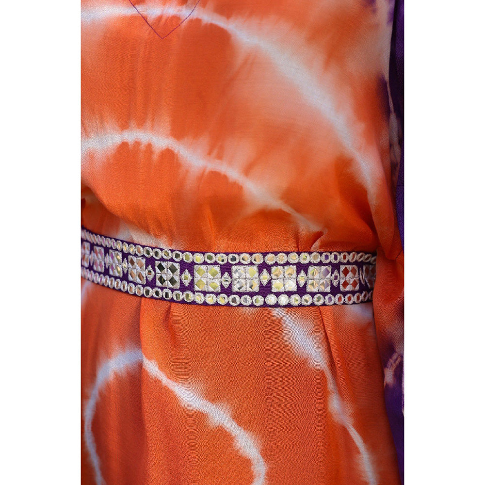EverBloom Kate Viscose Orange and Purple Tie Dye Kaftan Co-Ord (Set of 3)