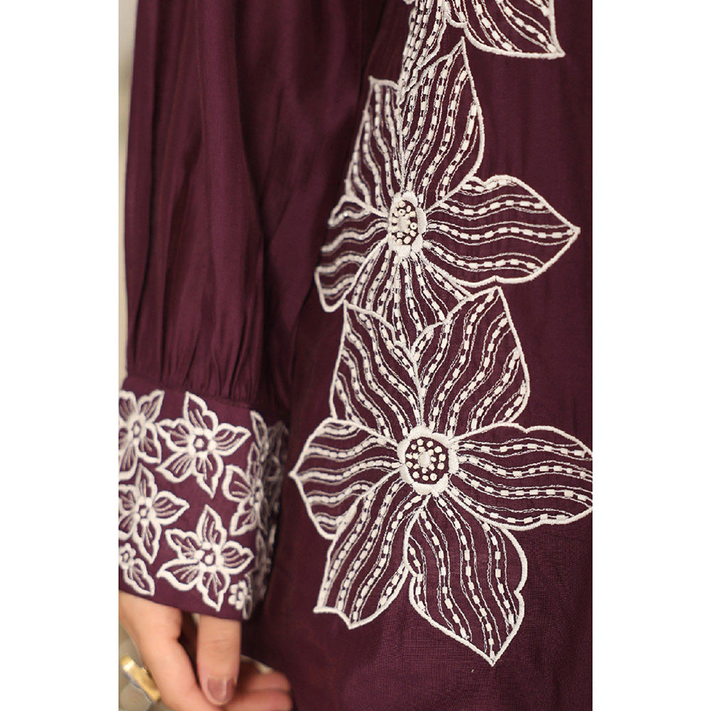 EverBloom Kim Viscose Purple Embroidered Co-Ord (Set of 2)