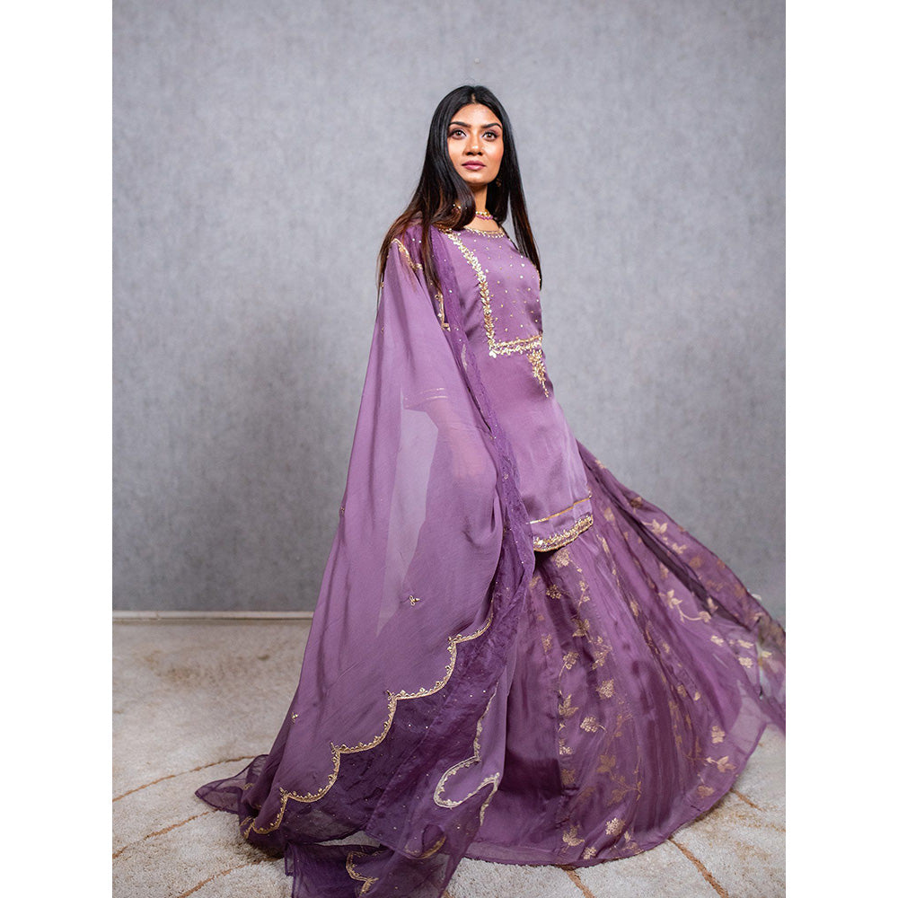ewaz Purple Embroidered Banarasi Lehenga