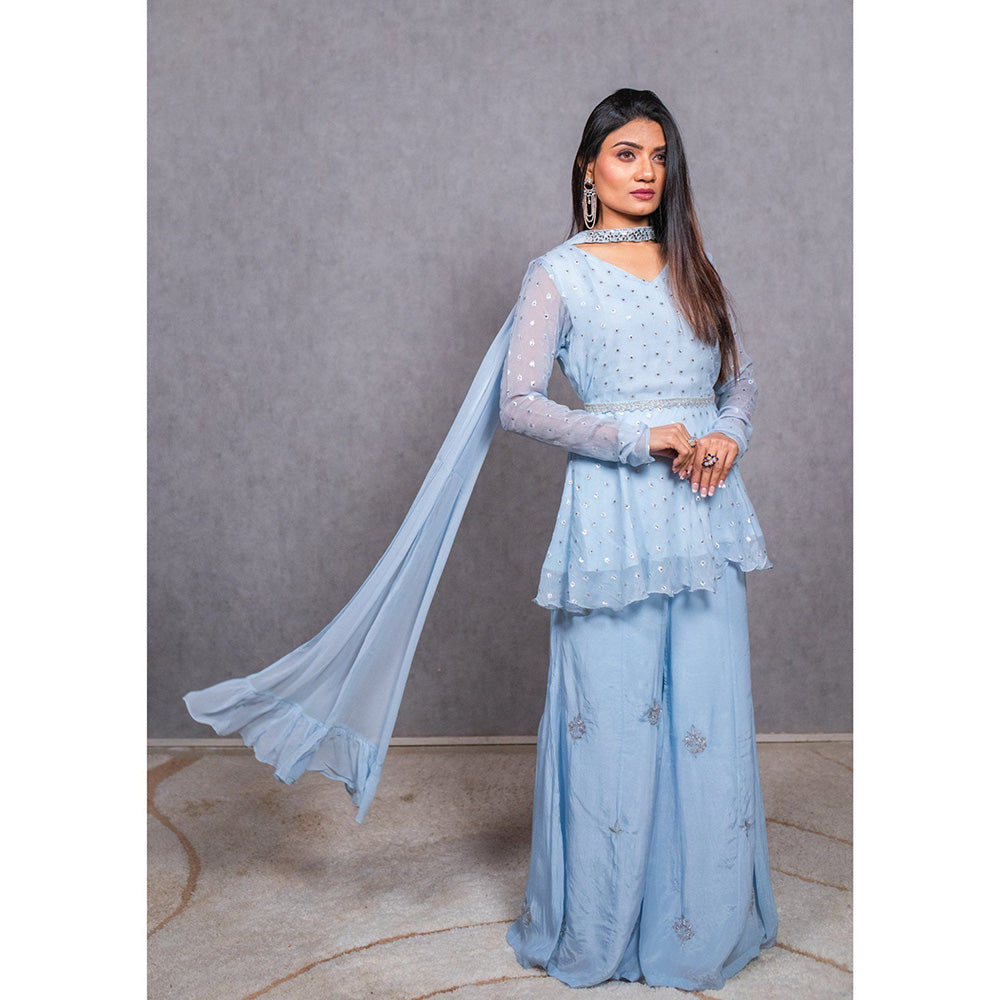 ewaz Powder Blue Embroidered Peplum