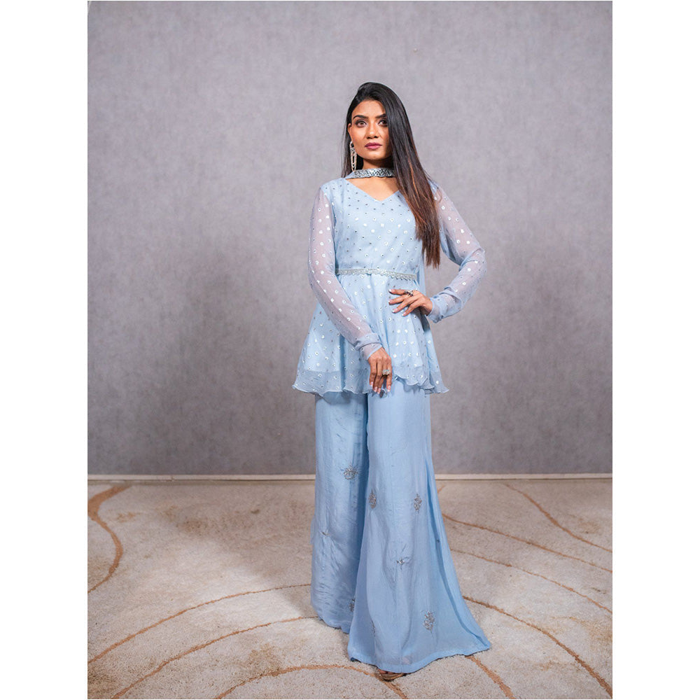 ewaz Powder Blue Embroidered Peplum