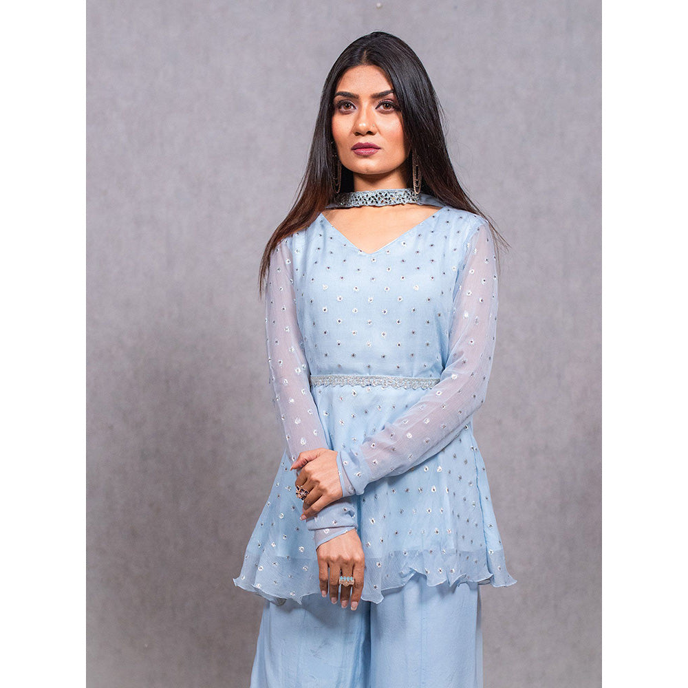 ewaz Powder Blue Embroidered Peplum