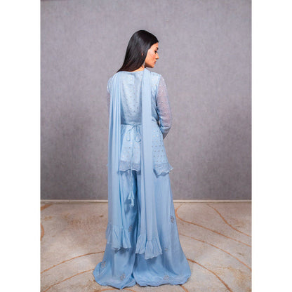 ewaz Powder Blue Embroidered Peplum
