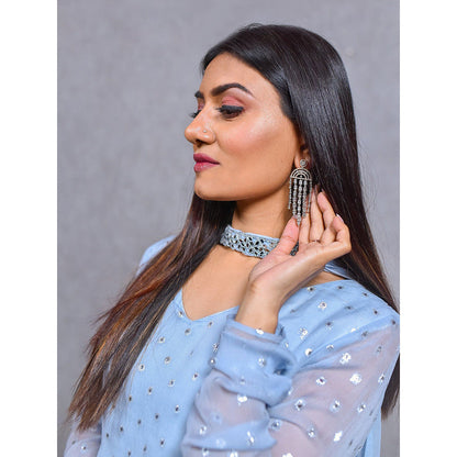 ewaz Powder Blue Embroidered Peplum