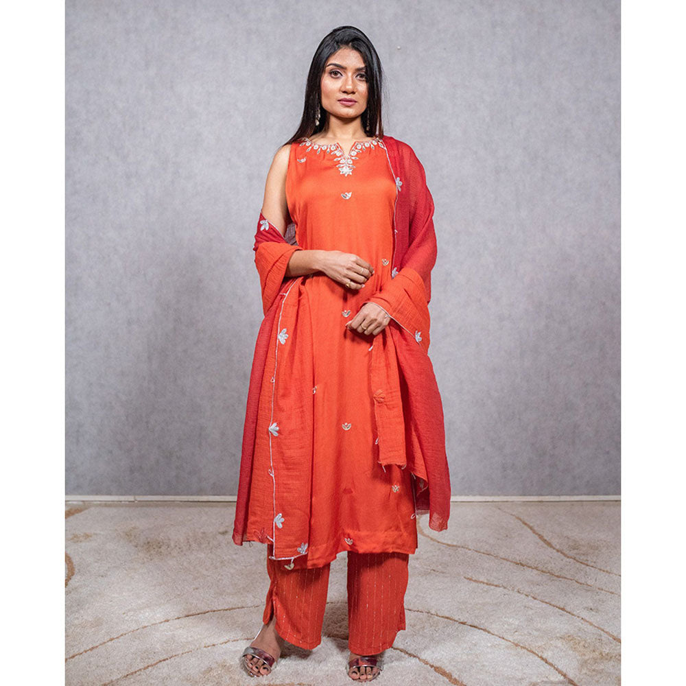 ewaz Orange Hand Embroidered Kurta