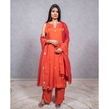 ewaz Orange Hand Embroidered Kurta