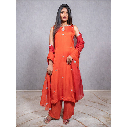 ewaz Orange Hand Embroidered Kurta