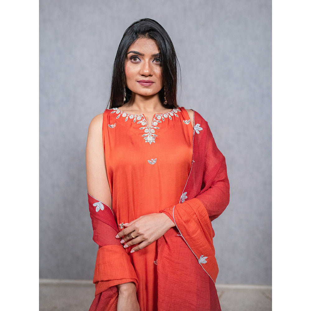 ewaz Orange Hand Embroidered Kurta