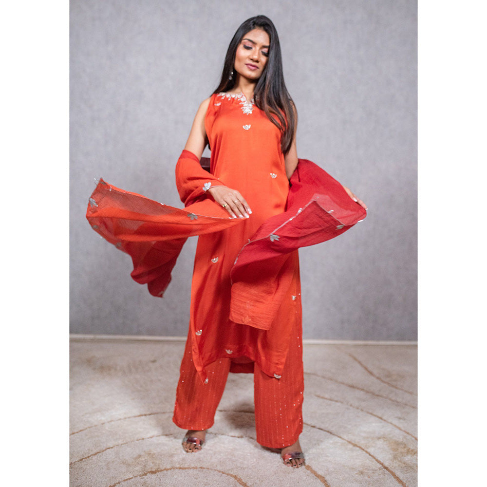 ewaz Orange Hand Embroidered Kurta