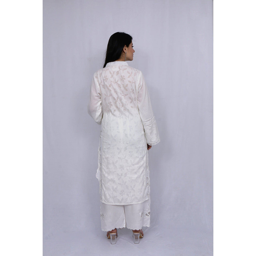 ewaz White Embroidered Self Panel Suit