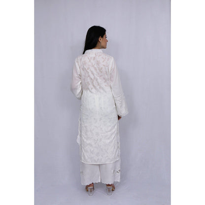 ewaz White Embroidered Self Panel Suit