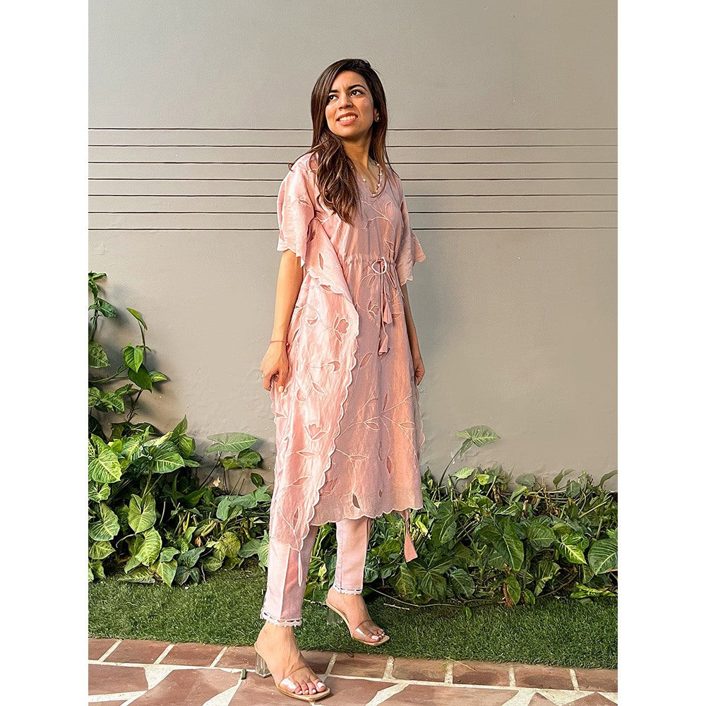 ewaz Pastel Pink Chanderi Kaftan ( Set of 2 )