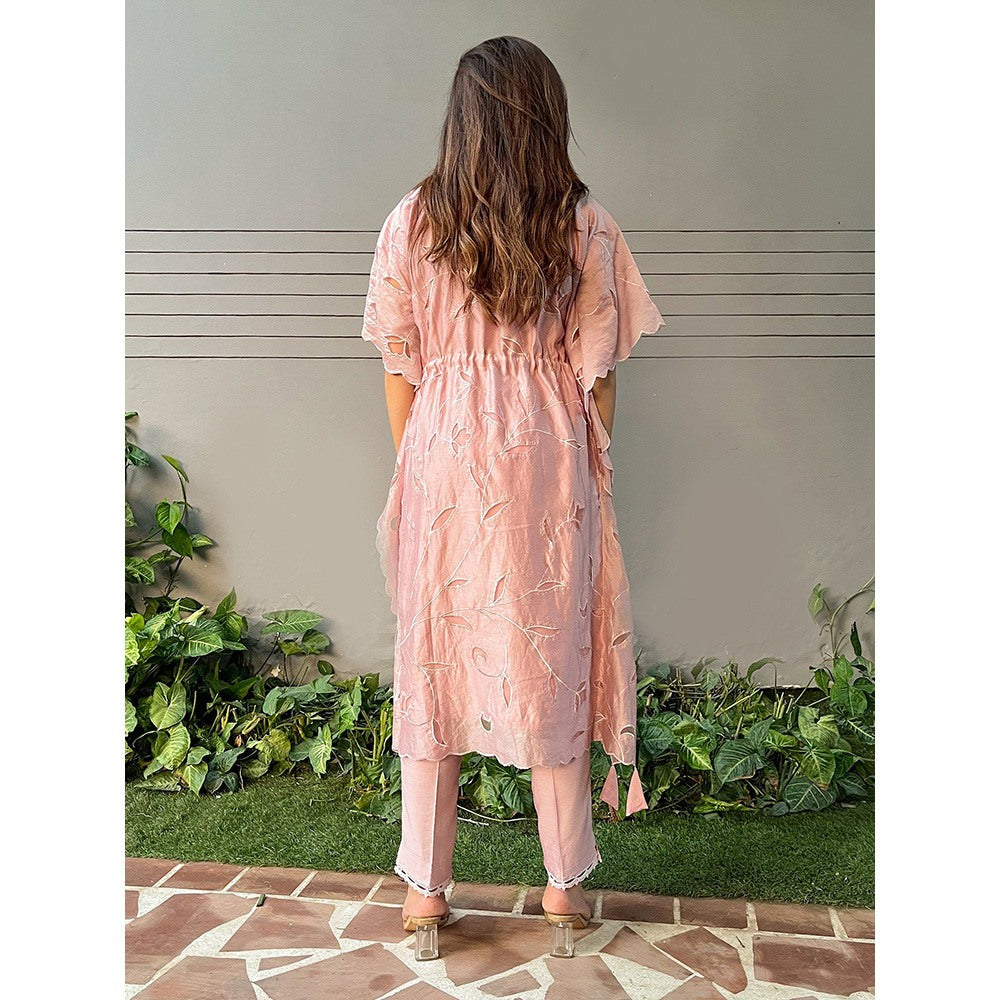 ewaz Pastel Pink Chanderi Kaftan ( Set of 2 )
