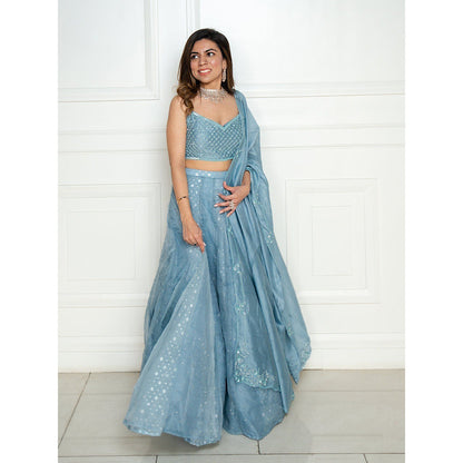 ewaz Chanderi Layer Mukaish Lehenga (Blue)