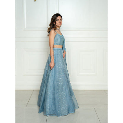 ewaz Chanderi Layer Mukaish Lehenga (Blue)