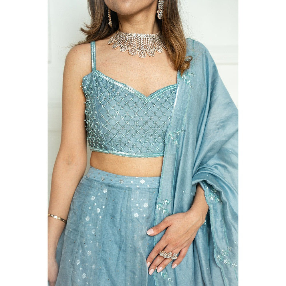 ewaz Chanderi Layer Mukaish Lehenga (Blue)