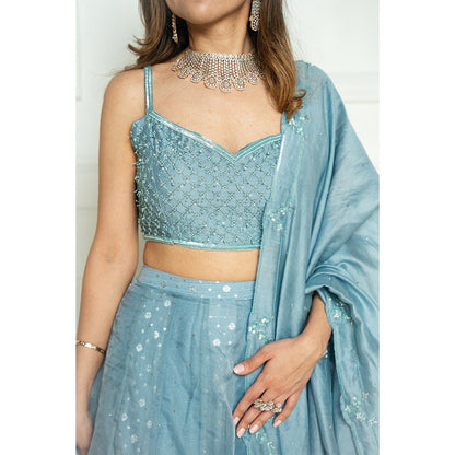 ewaz Chanderi Layer Mukaish Lehenga (Blue)