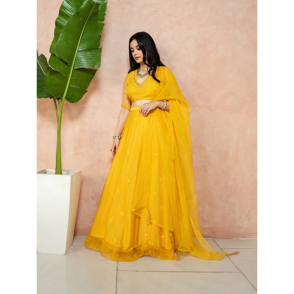 ewaz Satin Georgette Lehenga (Yellow)